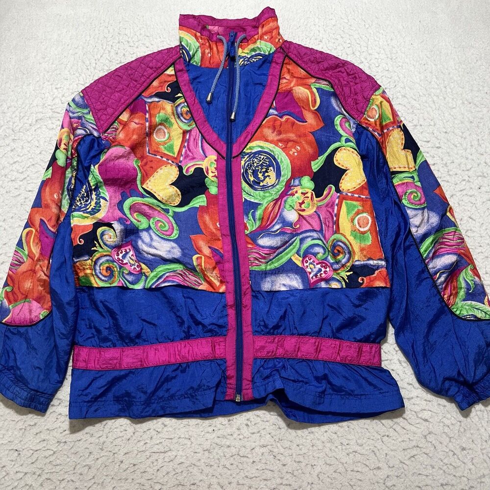 Vintage 90s EVR Women's Large Windbreaker Full Zip Lightweight Colorful Jacket